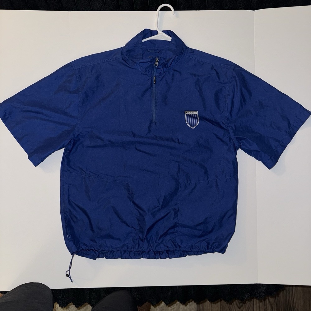 Men's‎ Medium Faldo Golf Windshirt Jacket Blue Short Sleeve 1/4 Zip Polyester